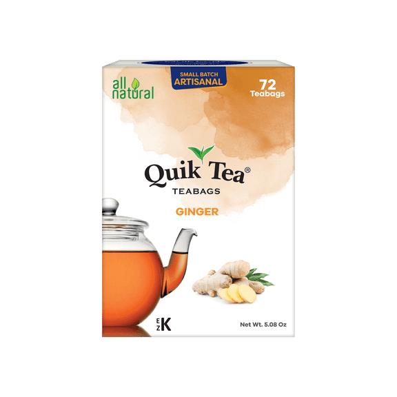 QuikTea Ginger Tea Bags - 72 Count - 100% Premium Assam tea paired with zesty natural ginger extracts. All Natural, Preservative Free - Easy To Brew, Kosher