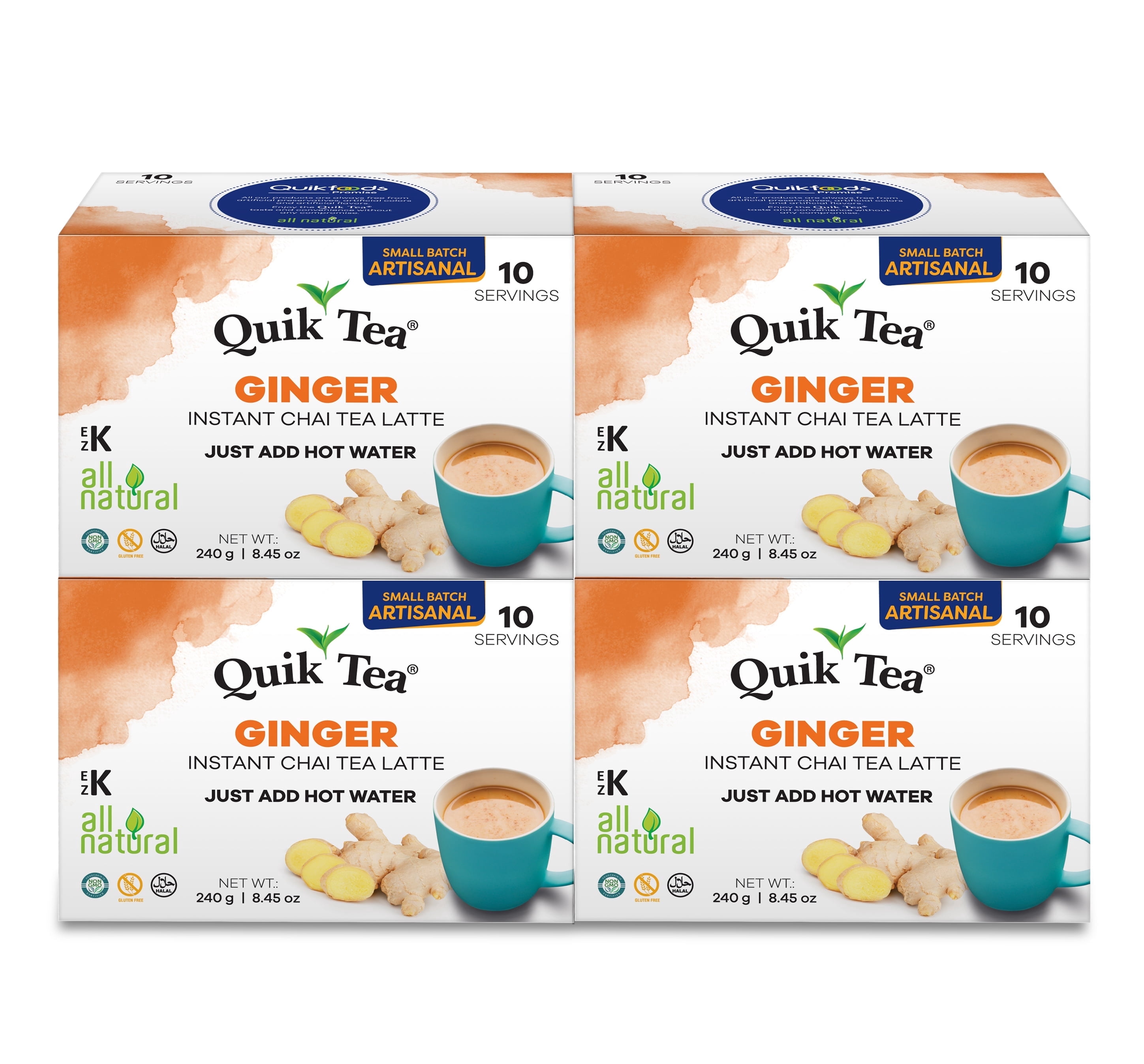 QuikTea Ginger Chai Tea Latte – 40 Count, Bold Ginger Flavor, Naturally Caffeine-Light, No Preservatives – Just Add Hot Water