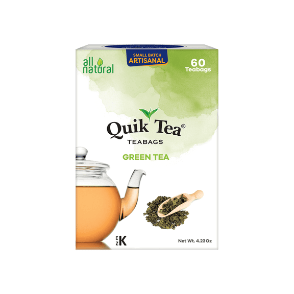 QuikTea Tea Bags. Pure and simple premium Assam Green Tea - 60 Count - All Natural, Naturally rich in antioxidants, Preservative Free, Kosher