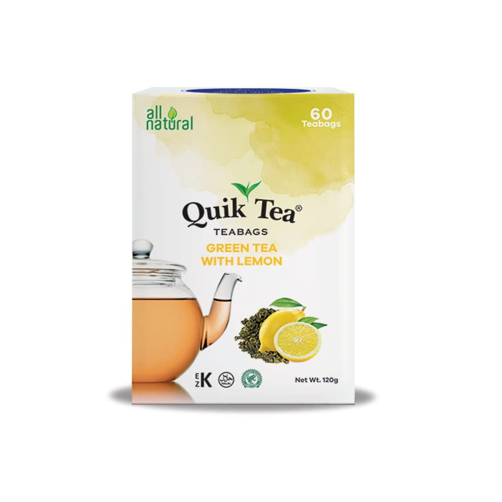 QuikTea Green Tea with Lemon Flavored Tea Bags - 60 Count - All Natural ...