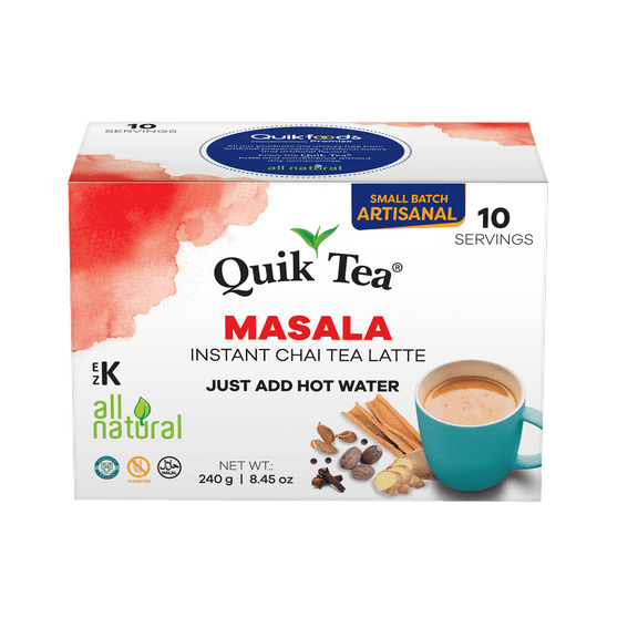 QuikTea Instant Masala Chai Tea Latte  10 Count, Classic latte with a hearty mix of traditional chai spices, low Caffeine, No artificial colors, flavors or preservatives  Just Add Hot Water, non-GM