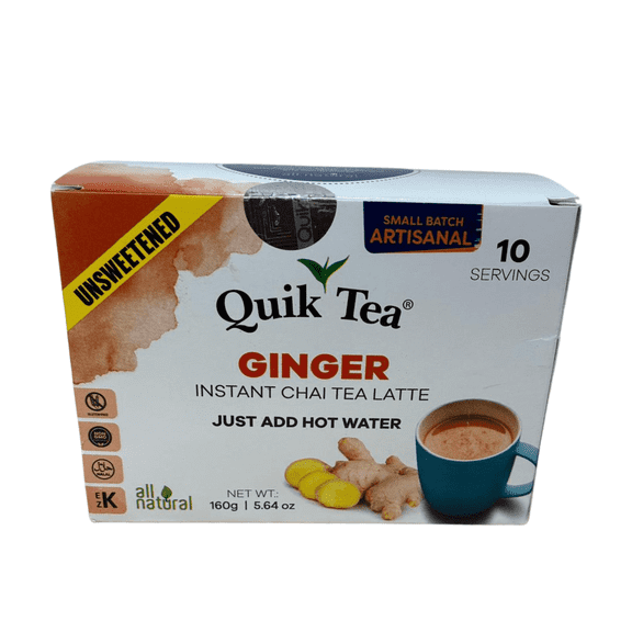 Quik Tea Ginger Instant Chai Tea Latte Unsweetened 10 Servings Just Add Hot Water 5.64 oz