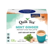 QuikTea Instant Mint Ginger Chai Tea Latte, 10 Single-Serve Sachets, Artisanal Indian Chai Latte Mix, Just Add Hot Water, Low Caffeine, Non-GMO, Gluten Free