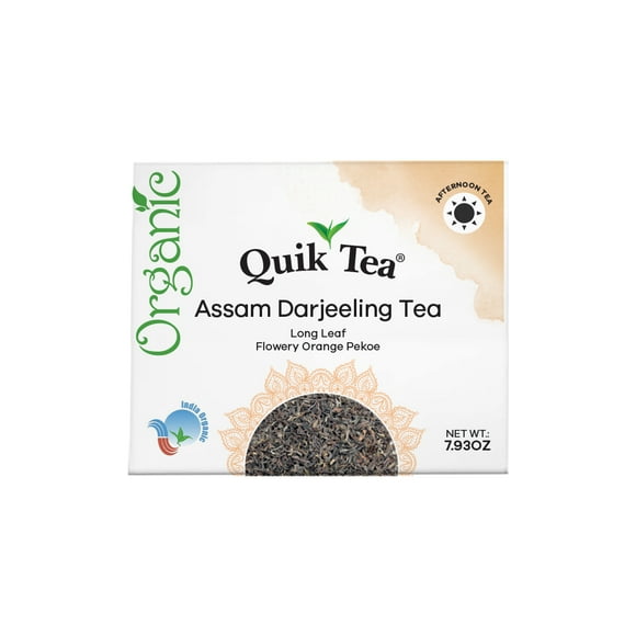 QuikTea Organic Assam Darjeeling Long Leaf Tea | Single Box 225 Grams | All-Natural, Organic, Preservative-Free Long Leaf Blend with Bold Assam and Fragrant Darjeeling Flavors