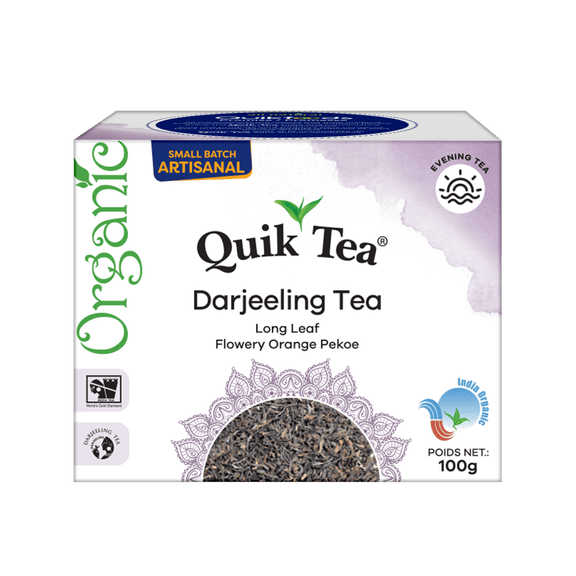 QuikTea Premium Organic Darjeeling Light, Floral & Soothing Tea For Calm Moments, 100g of Perfection