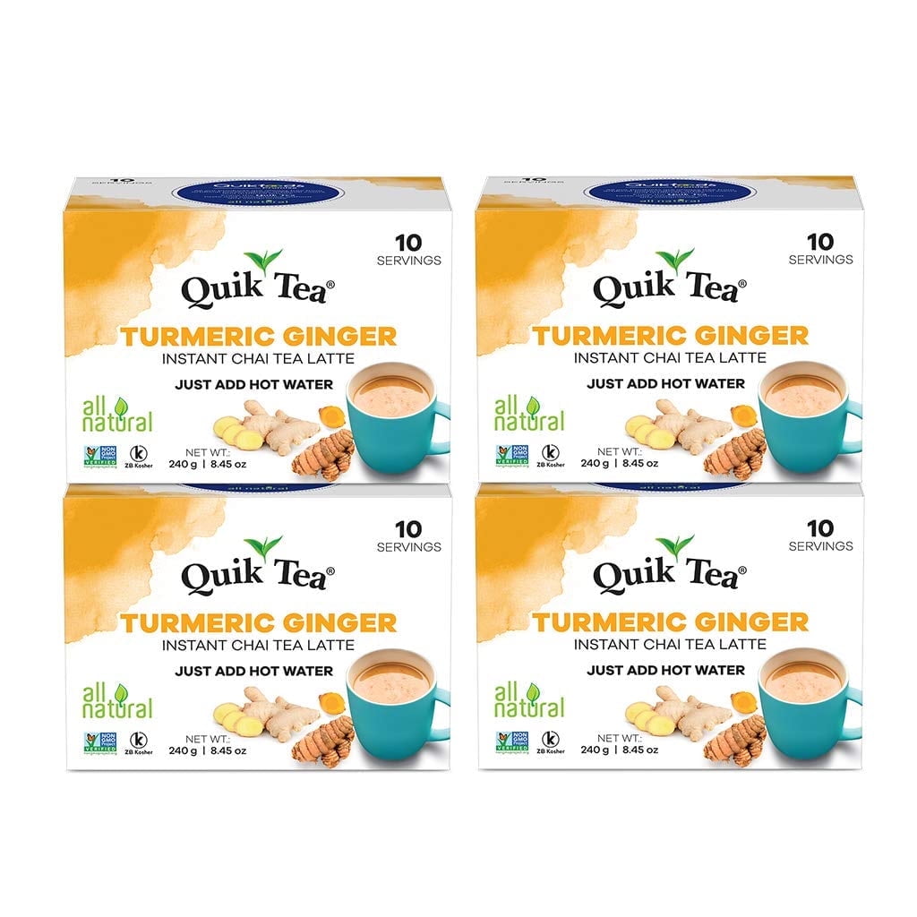 QuikTea Turmeric Ginger Chai Tea Latte – 40 Count, Bold Turmeric Ginger Flavor, Naturally Caffeine-Light, No Preservatives – Just Add Hot Water