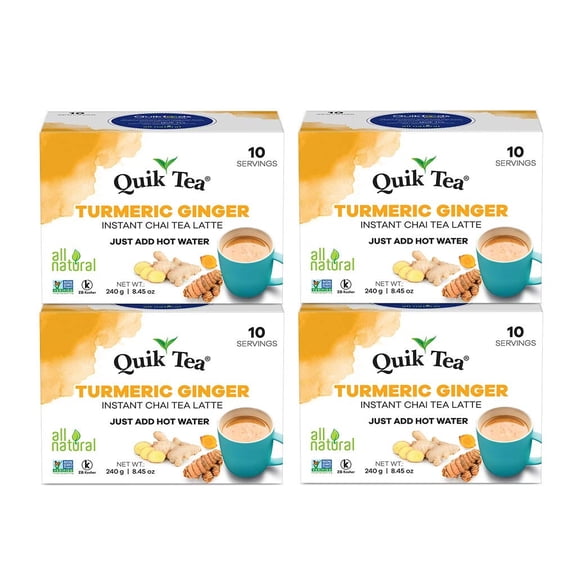 QuikTea Turmeric Ginger Chai Tea Latte 40 Count, Bold Turmeric Ginger Flavor, Naturally Caffeine-Light, No Preservatives Just Add Hot Water