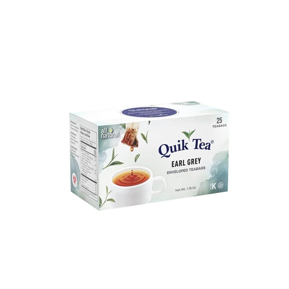QuikTea Earl Grey Black Tea - 25 Count - All Natural, Preservative Free - Natural Bergamot Flavor, Premium Assam Black Tea - Easy To Brew