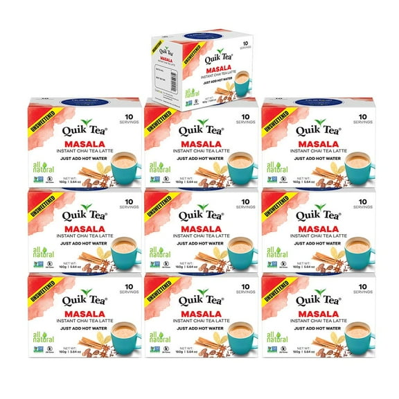 QuikTea Unsweetened Masala Chai Tea Latte - 100 Count (10 Boxes of 10 Each) - Indian Tea