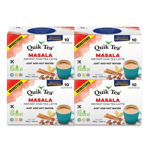QuikTea Masala Unsweetened Chai Tea Latte 40 Count, Bold Masala Flavor, Naturally Caffeine-Light, No Preservatives, No Sugar Added Just Add Hot Water