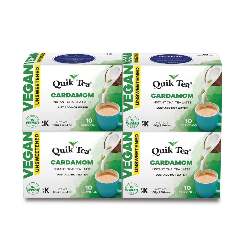 QuikTea Vegan Cardamom Chai Tea Latte - 40 Single-Serve Packets, Just Add Hot Water