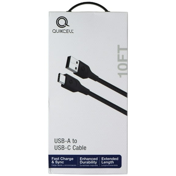 Quikcell 10FT Braided USB-A to USB-C Cable - Black