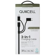 Quikcell 6FT USB-A to Micro USB, USB-C & Lightning 8-Pin Charging Cable - Black
