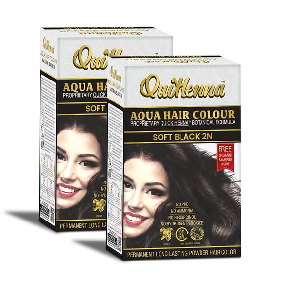 Quikhenna Aqua Powder Hair Colour 2N Soft Black for Men&Women Hair Color Powder- 110gm,Powder Hair Colour Hair Dyes Without PPD and Ammonia Herbal Hair Dye Powder Instant Hair Color Powder(Pack Of 2)