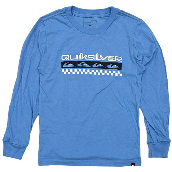 Quiksilver Kids' Boys' Youth Checkered Logo Long Sleeve Tee T-Shirt (Large, Blue)
