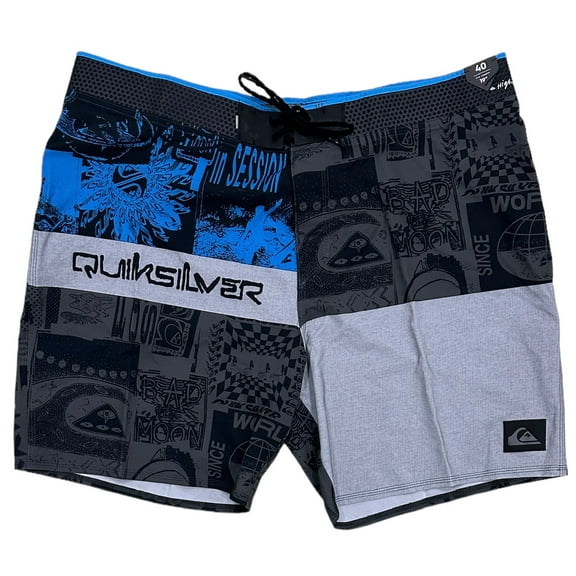 Quiksilver Men's Boardshorts Highline Rave Wave 19" Swimming Trunk Shorts (40, Black/Blue/Grey)