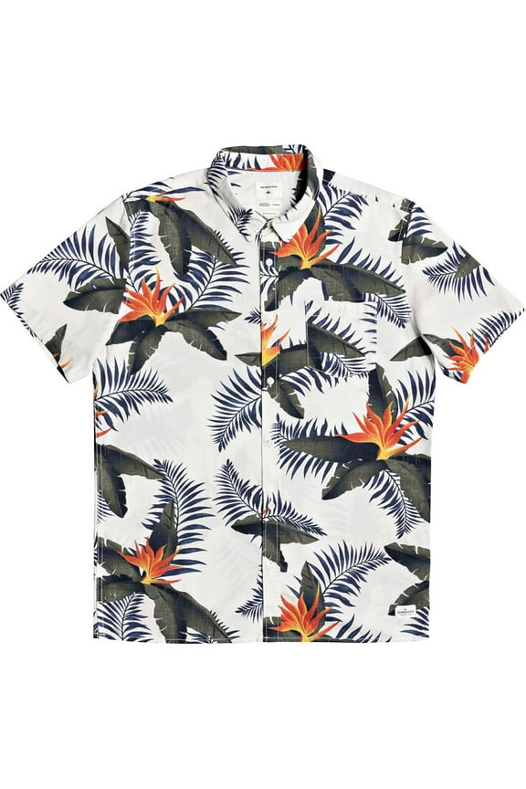 Men's Hawaiian Pool Slider Tropical Woven Button Down Shirt (XX-Large, Snow White/Multi)