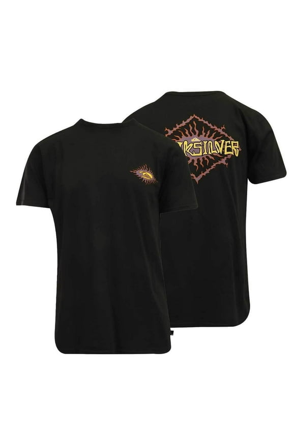 Men's T-Shirt Black Purple Yellow Sun Bloom Graphic S/S (S09)