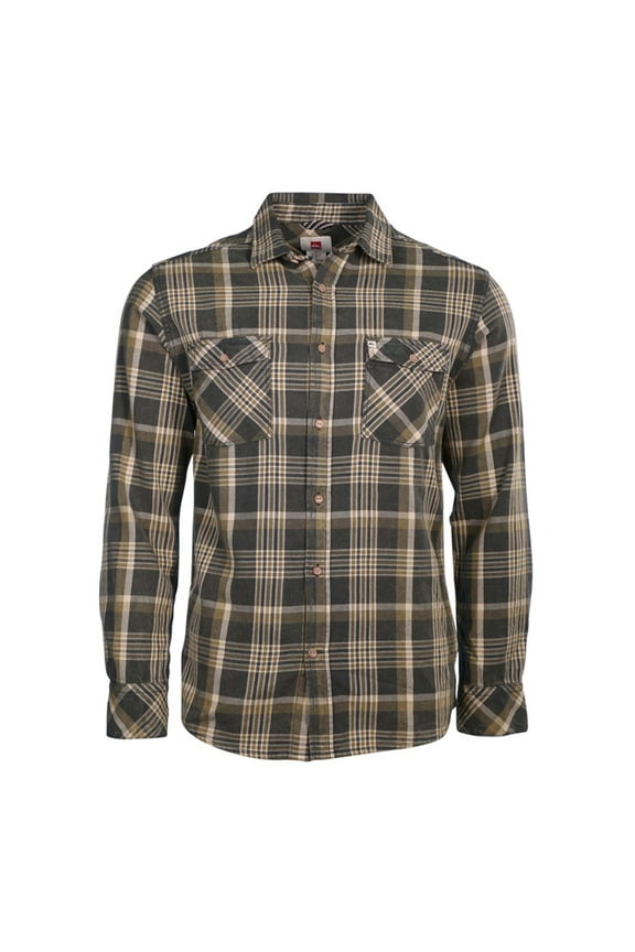 Men's Tang Flannel Button Up Long Sleeve Plaid Shirt (Small, Green)