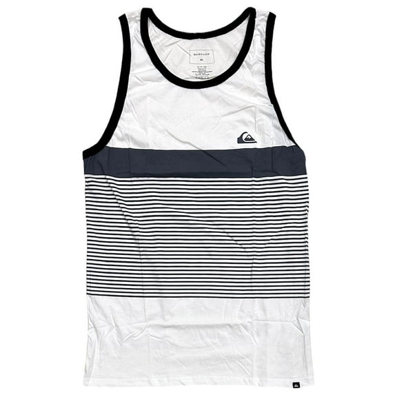 Quiksilver Men's Tank Top T-Shirt Stripe Tijuana White Grey Tee (Medium, White/Grey)