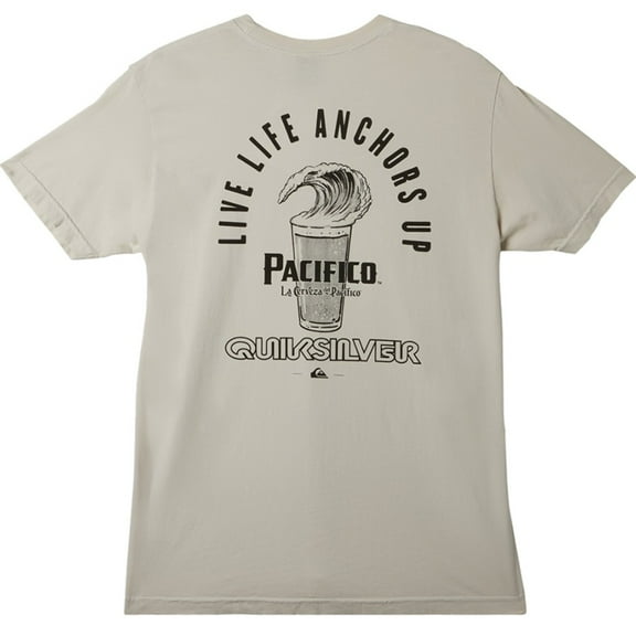 Quiksilver Men's X Pacifico Cerveza Beer Don't Fight The Foam Tee T-Shirt (Small, Stone)