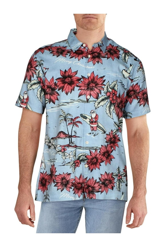 Mens San O Clause Floral Print Short Sleeve Button-Down Shirt