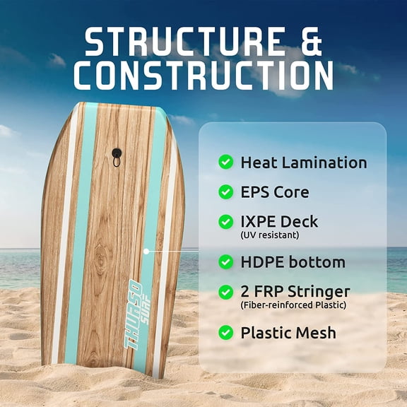 Quill 42'' Bodyboard Lightweight EPS IXPE Deck HDPE Slick Bottom FRP Stringer Crescent Tail Dual Channel Plastic Mesh with Double Stainless Steel Swivel Coiled Wrist Leash