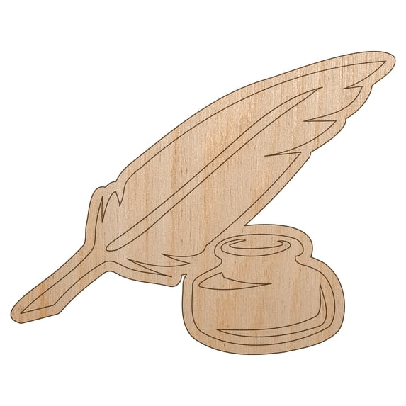 Quill Feather Pen and Ink Wood Shape Unfinished Piece Cutout Craft DIY Projects - 6.25 Inch Size - 1/8 Inch Thick