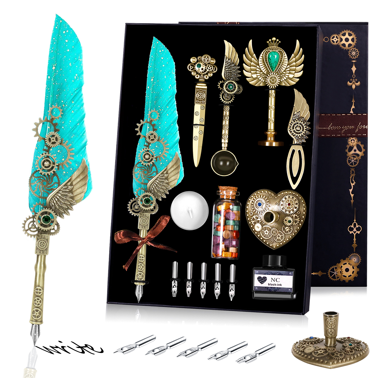 Calligraphy Black Feather Quill and Wooden Pen Set - Walmart.com