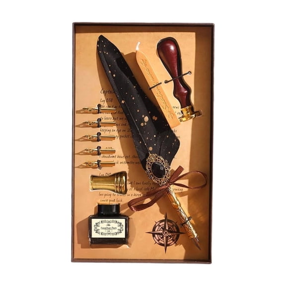 Quill Pen and Ink Set, including Feather Pen, Black Ink, Pen Holder, Gift Box, Fancy Writing Pen Calligraphy Kit for Writing Lovers to Creative Hand Lettering