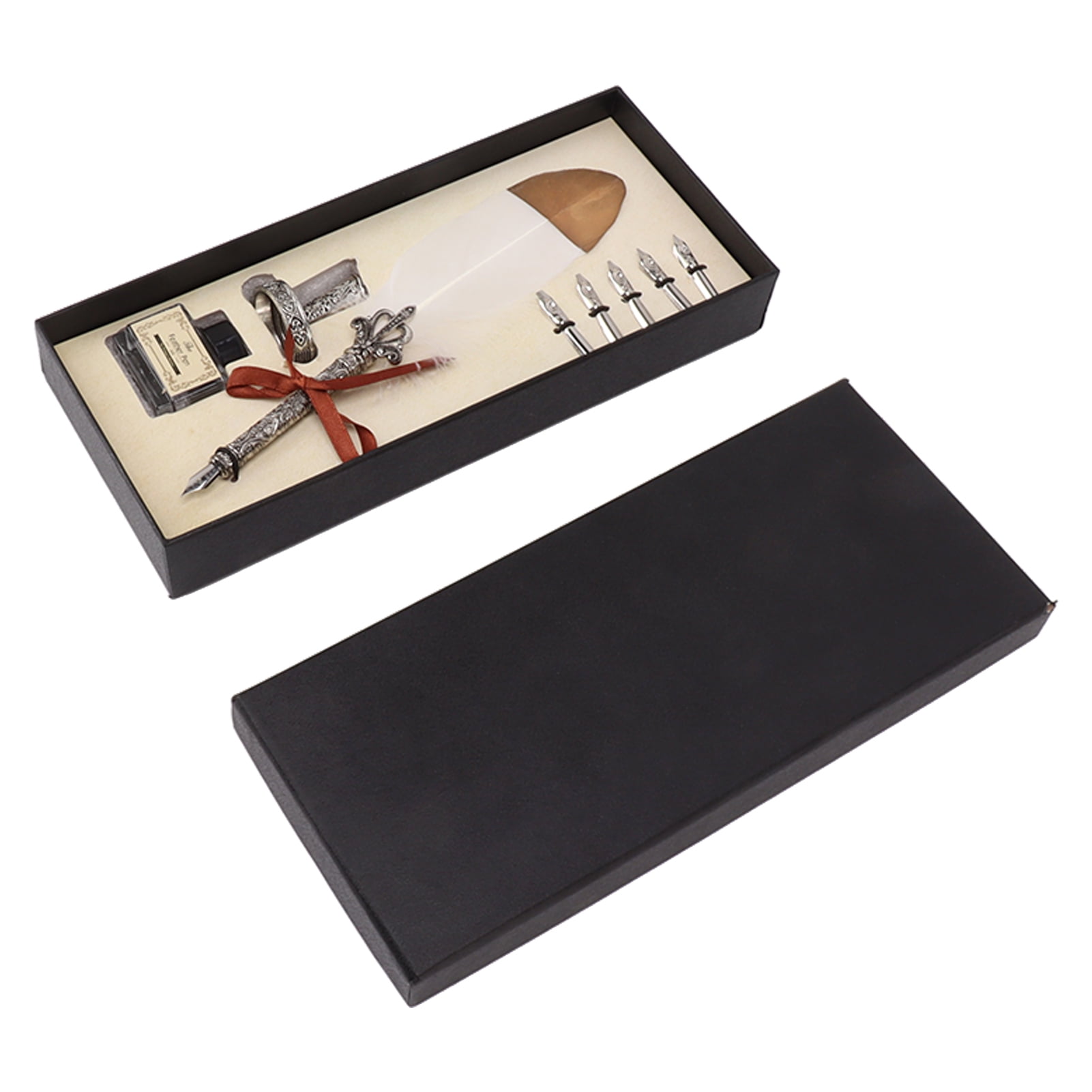 Quill Pen Set Antique Exquisite 5 Replacement Nibs Feather Pen with Ink