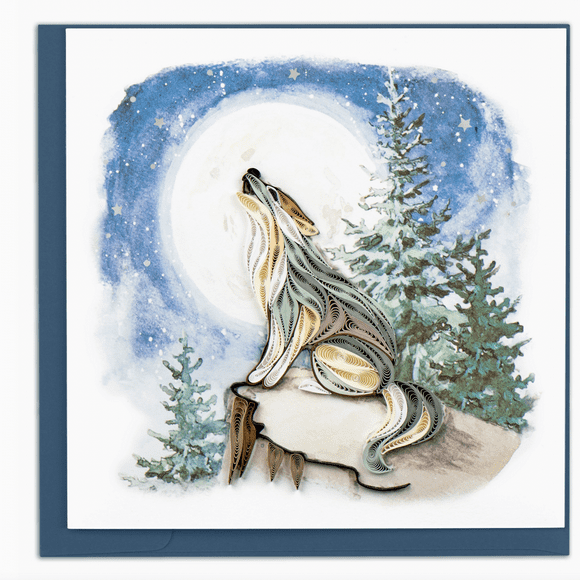 Quilling Card Quilled Night Howling Wolf Card