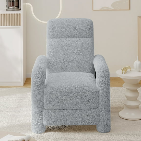 Quillson Modern Upholstered Teddy Fabric Push Back Recliner, Light Grey