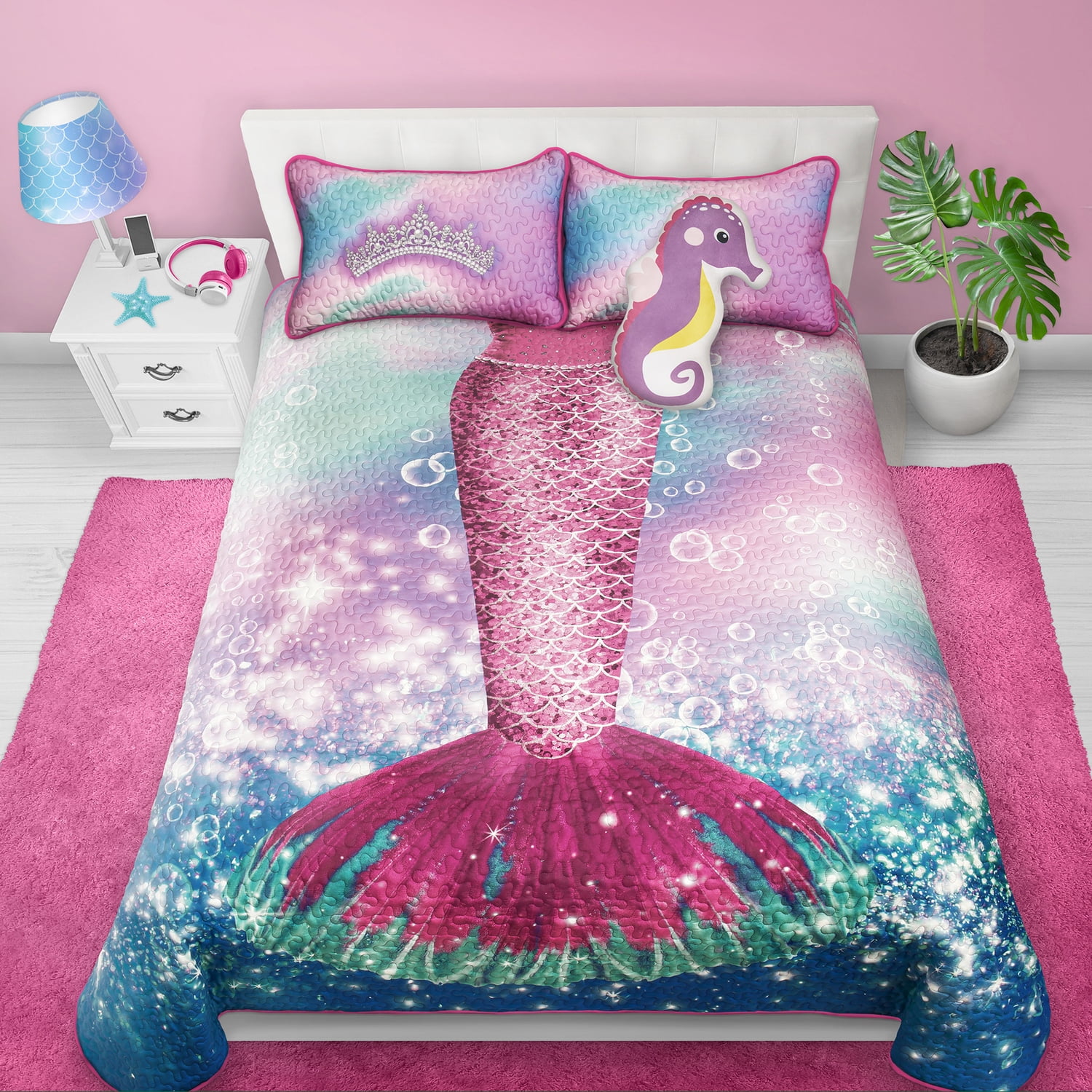 Queen Mermaid Tail Microfiber Quilt Set with Shams