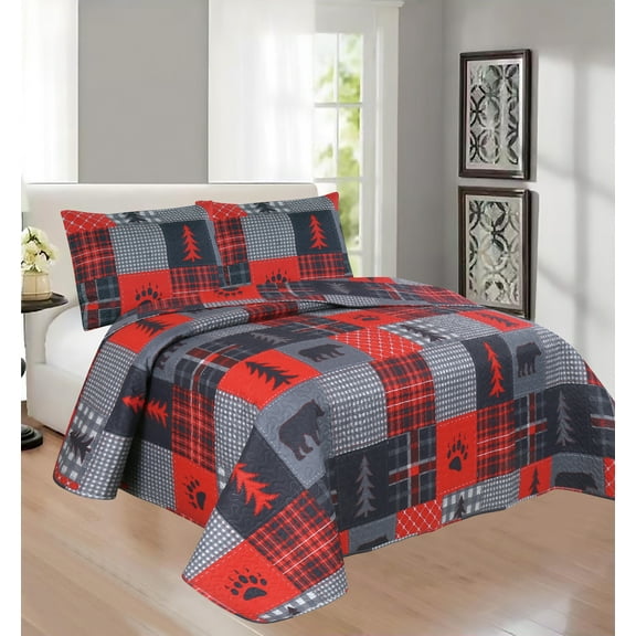 Quilt Bed Set Bear Elk Log Cabin Lodge Rustic Quilt Set
