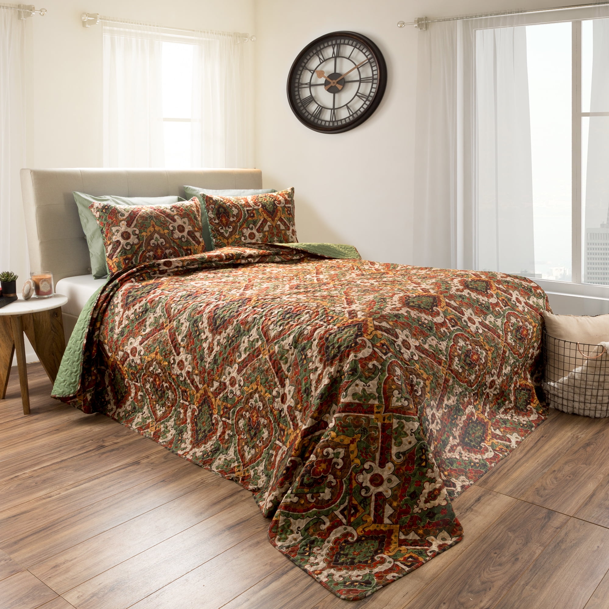 Quilt Bed Set, Multi-Piece Reversible Microfiber Quilt Bedding Set With ...