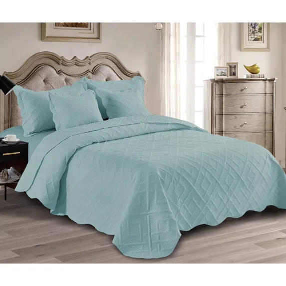 Quilt Bedding Cover Set, Lightweight Ultrasonic Quilt Set Reversible Microfiber Bedspread, Water and Stain Resistant Coverlet Set for All Seasons(1 Quilt,4 Pillow Shams)