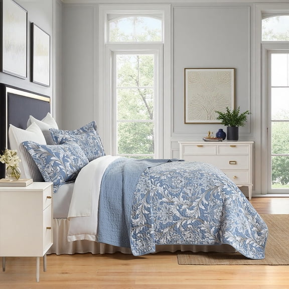 Quilt Bedding Set Classic - Dusty Blue & Light Gray Queen (90''W × 98''L)