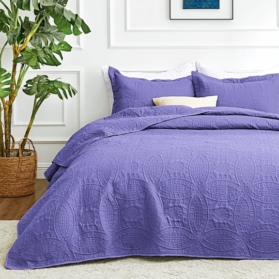 Quilt Bedding Set Deep Purple Bedspreads - Soft Bed Summer Lightweight Bedspread Comforter Pattern Coverlet For All Season 2 Pieces (1  1 Pillow Sham)