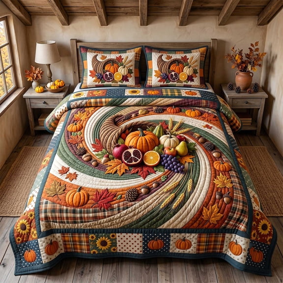 Quilt Bedding Set, Fall Quilt, Halloween Pumpkin Decor, Patchwork Quilt, Soft Breathable Bed Quilt with 2 Pillow Shams for Cozy Indoor Bedroom Use