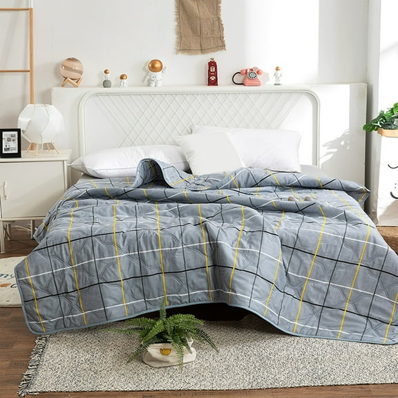 Quilt Blanket, Thermal Insulation Quilt, Super Soft Washed Cotton Warm Winter Blanket, Machine Washable Lightweight Bedding, Breathable Cozy Throw, 150x100cm Gray Dark Gray White Blue