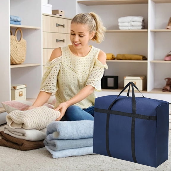 Quilt and Clothes Zipper Storage Woven Bag - Large Capacity Home Organizer Containers Heavy-Duty Moving Tote, Travel Luggage Bag Portable Bedroom Wardrobe Organization System