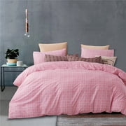 Quilt Cover Lattice Design Three Piece Microfiber, Cool & Breathable Sheet Set Pillowcase Queen Pink