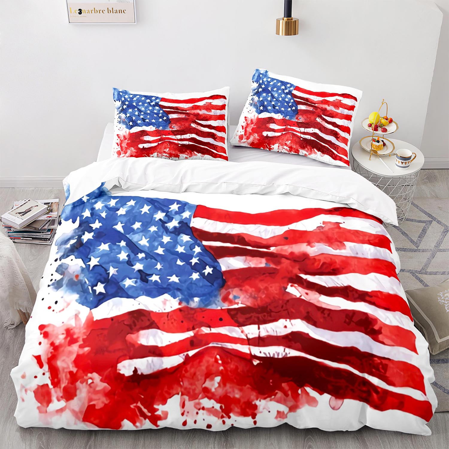 Quilt Cover Pillowcase Queen, American Flag Print Bedding Set
