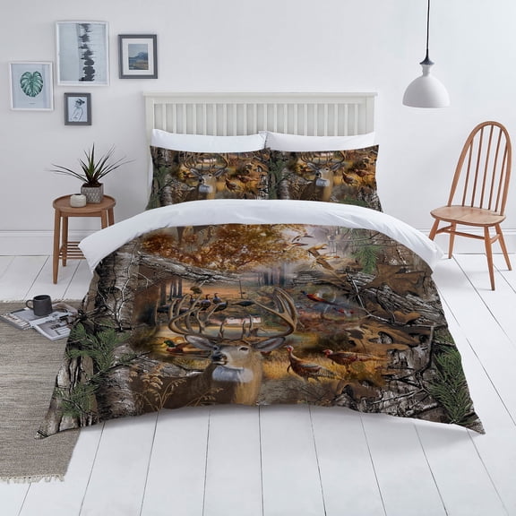 Quilt Cover Set Fashionable 3D Deer Printed Bedding Covers with Pillowcase Home Textiles,King (90"x104")
