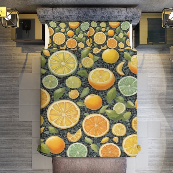 Quilt Cover Set Fashionable Printed Bedding Covers with Pillowcase Home Textiles, Citrus Mediterranean Style Mosaic Twin (68"x86")