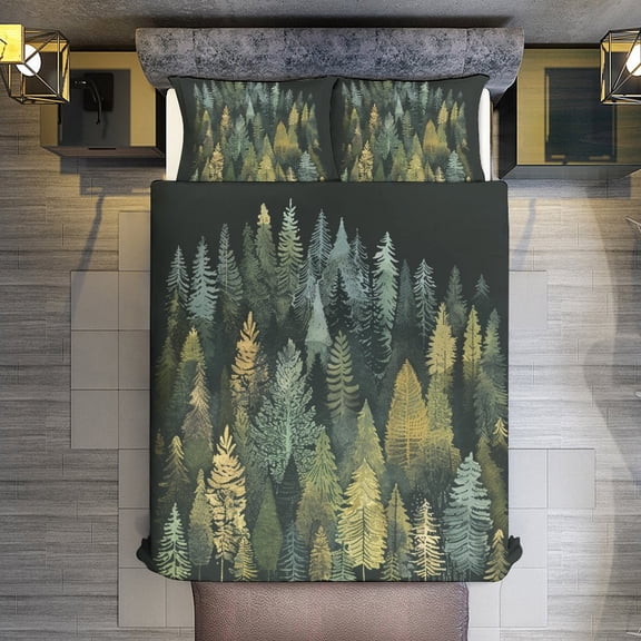 Quilt Cover Set Fashionable Printed Bedding Covers with Pillowcase Home Textiles, Forest Full (79"x91")