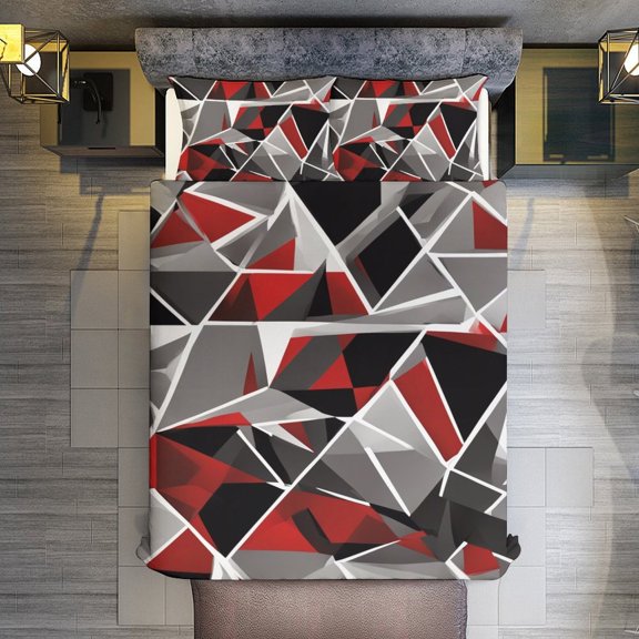 Quilt Cover Set Fashionable Printed Bedding Covers with Pillowcase Home Textiles, Geometric Red Black Gray Solid Abstract Twin (68"x86")