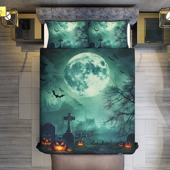 Quilt Cover Set Fashionable Printed Bedding Covers with Pillowcase Home Textiles, Halloween Night Spooky Twin (68"x86")