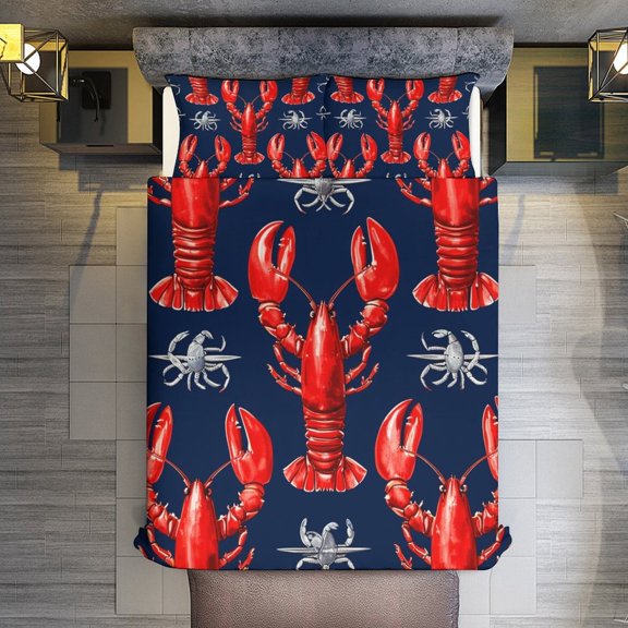 Quilt Cover Set Fashionable Printed Bedding Covers with Pillowcase Home Textiles, Lobster Pattern Full (79"x91")